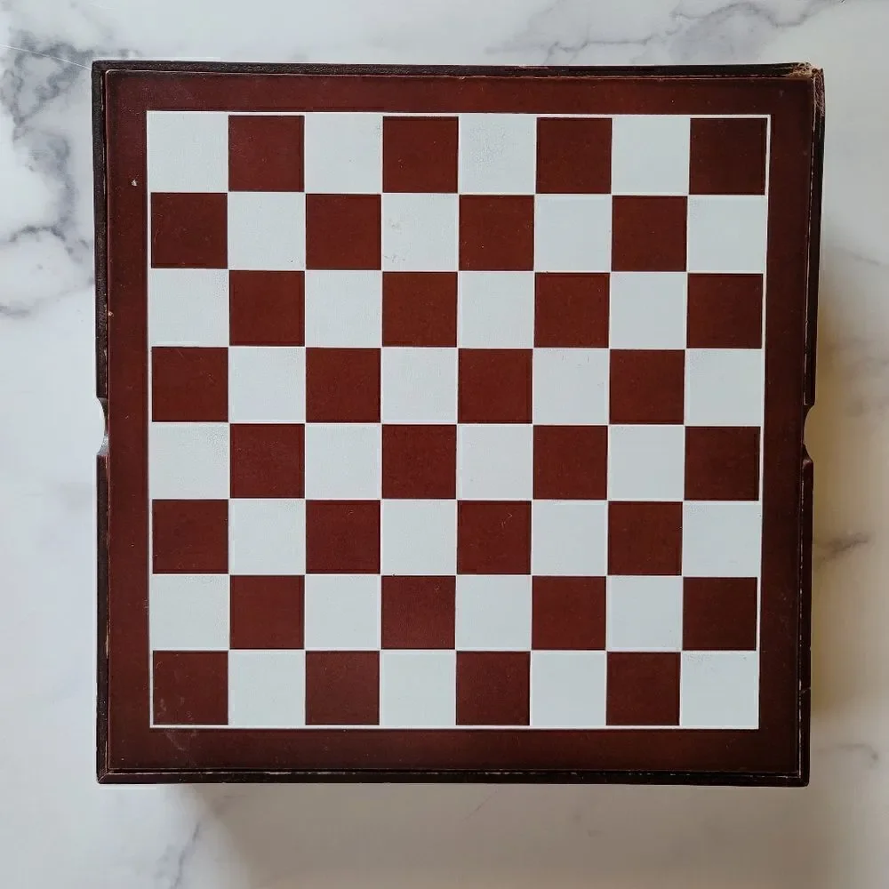 Checkers chess & more games all in 1 wooden box family night square storage